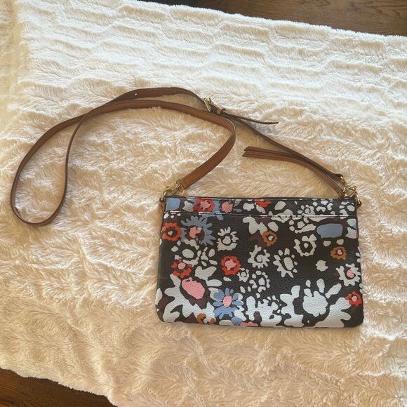 Fossil Sydney Print Top Zip Crossbody Dark Floral - Picture 1 of 5